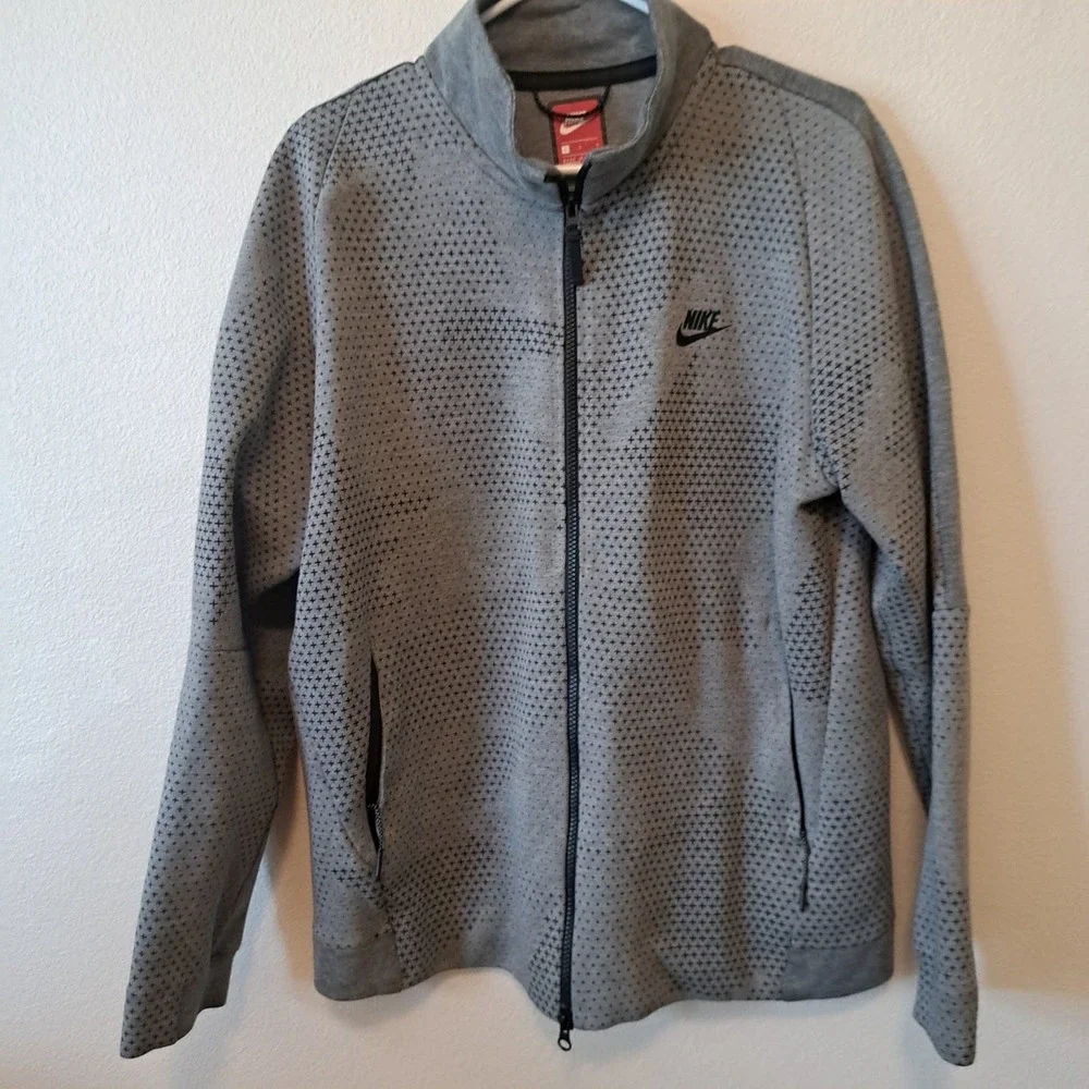 Nike Mens Sportswear Full Zip Track Jacket Gray Geometric Cross Pattern Large